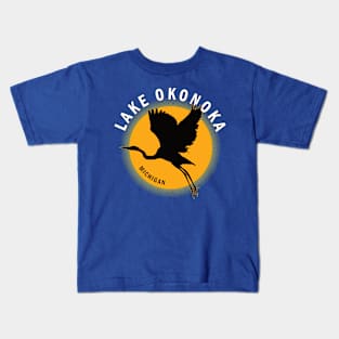 Lake Okonoka in Michigan Heron Sunrise Kids T-Shirt